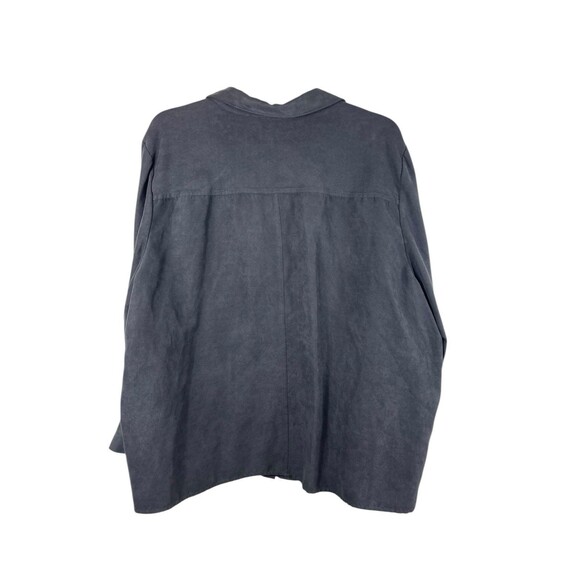 Catherines 4X Charcoal Gray Faux Suede Button Front Blouse Top Long Sleeve - Picture 4 of 11